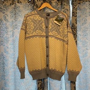 Rare Vintage Dale of Norway Cream And Light Blue Sweater with Silver clasp